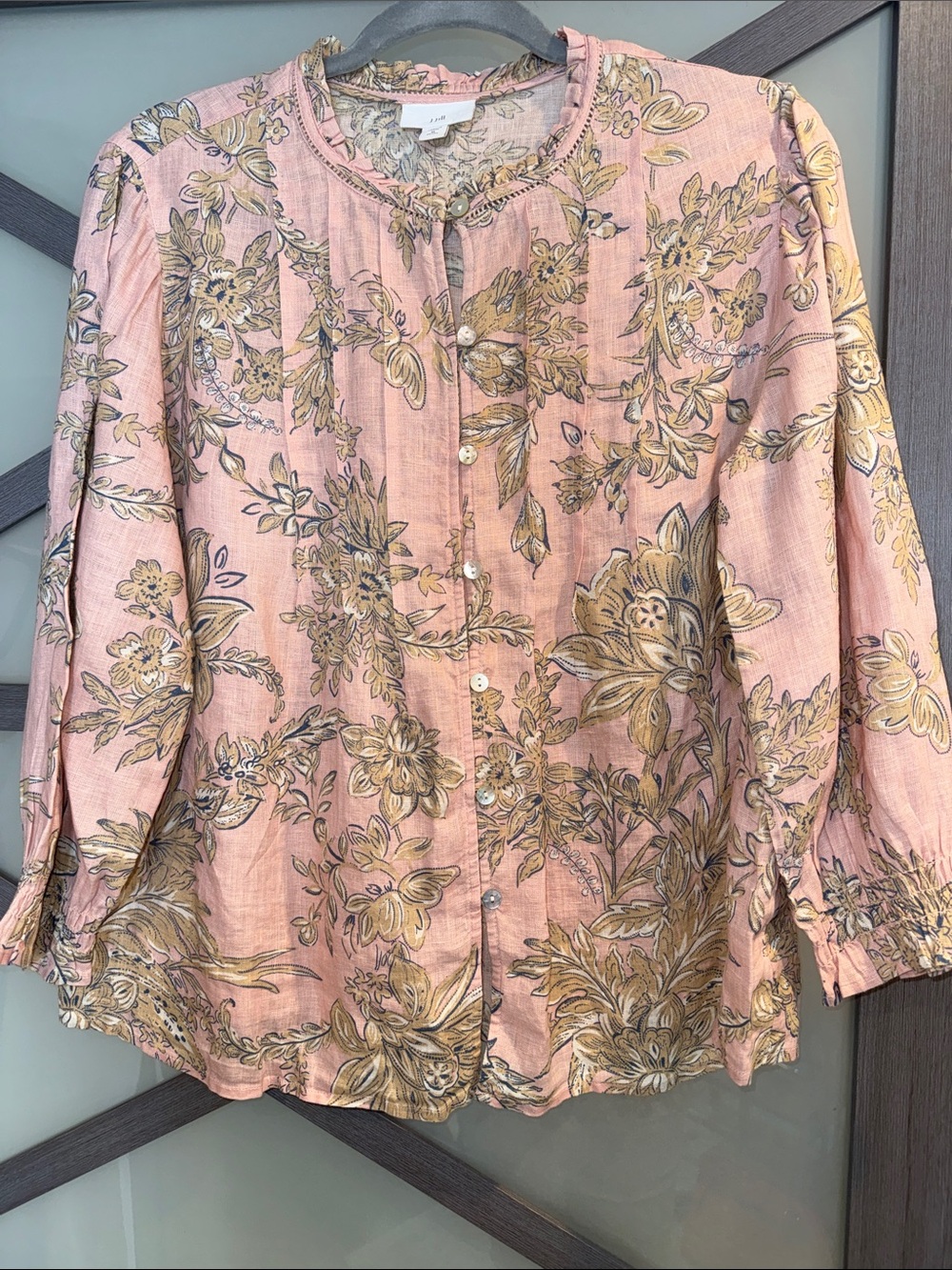 J Jill Pintucked Linen Button-Front Shirt